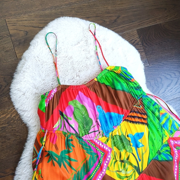 Farm Rio Anthropologie Palila Fringe Beaded Tassel Tiered Midi Dress - Picture 4 of 14